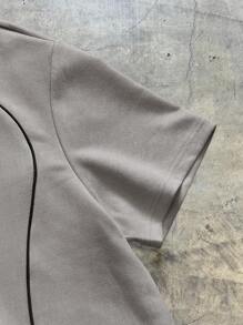 AXEPEAK 男士印花短袖宽松针织 Polo 衫，学校风 - 灰色 - 查看 3