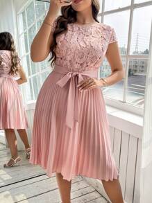 Reflora Váy xếp ly cổ tròn tay ngắn màu hồng cỡ lớn cho nữ, váy tốt nghiệp, váy dự tiệc cưới cho nữ, trang phục hòa nhạc đồng quê, trang phục mùa hè cho nữ, váy mùa hè cho nữ, váy mùa hè, váy tốt nghiệp cho nữ, trang phục nghỉ lễ cho nữ, váy sinh nhật cho nữ, váy nghỉ lễ, trang phục lễ hội cho nữ, trang phục sinh nhật cho nữ, váy khiêm tốn cho nữ, váy mùa hè cỡ lớn, váy tiệc trà, đi chơi, váy cho khách dự tiệc cưới, trang phục sang trọng cho nữ, váy sang trọng, váy hồng, váy xếp ly, váy thêu - Hồng - Xem 4