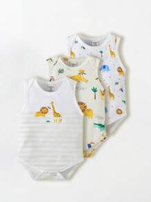 SHEIN Playful Pals Set de 3 piezas de body para bebé niño con estampado adorable de vida marina para verano