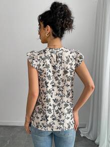 Chiquease Camisa con mangas con volantes y estampado floral aleatorio para mujer - Multicolor - Ver 2