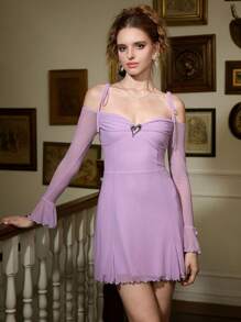 SHEIN MOD Women's Purple Off Shoulder Dress, Summer Dress - Purple - View 3