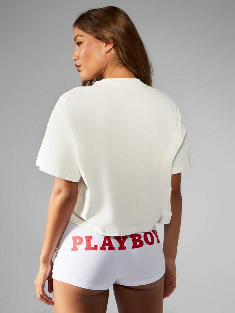 Missguided x Playboy Graphic Palm Print Crop T-Shirt Summer Beach Hawaiian Athletic Sport Street Style Casual Active Wear Loungewear Island Resort Festival