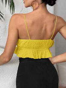 SHEIN SXY Women's Plain Color Multi-Layer Ruffle Hem Cami Top, Vacation Wear - Yellow - View 2