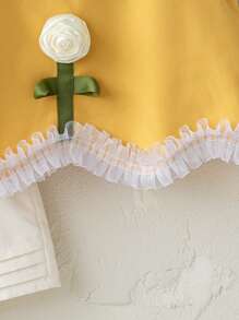 Bộ đồ liền thân 2 món không tay có viền nhún bèo trang trí hoa cho bé gái, quần short thường ngày không tay và áo ba lỗ, thời trang mùa hè phong cách ngày lễ - Nhiều màu - Xem 8