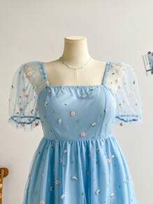 Soleia 大码度假浪漫扎染方领泡泡袖刺绣连衣裙 - 彩色 - 查看 6