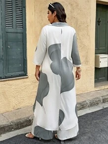 EMERY ROSE Plus Size Floral Line Tie Dye Print 2pcs Set