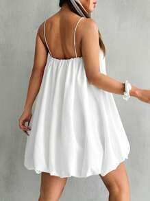 SHEIN EZwear Váy chữ A có dây đeo bằng vải màu trơn mùa hè dành cho nữ - trắng - Xem 2
