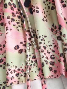 Sweetra Women's New Fashion Summer Pink-Green Floral Leopard Print Ruffle Drawstring Waist Western Style Beach Casual Asymmetric Ruffle Hem Asymmetrical Mini Skirt - Multicolor - View 4