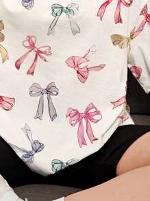 SHEIN Leap Crew Teen Girls' Casual Loose Fit Butterfly Print Knit T-Shirt, Suitable For Summer - Multicolor - View 5