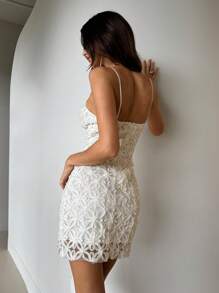 Aloruh Woeen's Wedding Season Elegant Sexy Women's V-Cổ Sâu Hoa Văn Ôm Sát Váy Mini Màu Trắng Trang Phục Tuần Trăng Mật Phụ Nữ Phụ Nữ Váy Khách Dự Tiệc Cưới Đảo Trang Phục Kỳ Nghỉ Váy Mùa Hè Cho Phụ Nữ Váy Khách Dự Tiệc Cưới Váy Chống Nắng Cho Phụ Nữ Trang Phục Ngày Của Mẹ Váy Trắng Cho Phụ Nữ - Màu be - Xem 3