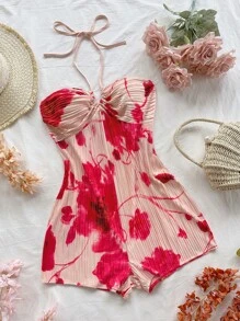 Soleia Đầm Maxi hở lưng in họa tiết hoa ombre màu đỏ phong cách nghỉ mát cho nữ, cổ chữ V trễ nải, trang phục Boho mùa hè gợi cảm cho lễ hội phương Tây trên bãi biển - Nhiều màu - Xem 1