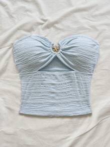 Soleia 女士海滩海星纹理镂空短款上衣，合身时尚背心，性感派对、约会、下午茶、夏日海滩 - 淺藍色 - 查看 5