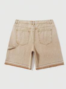 ROMWE MEN Grunge Punk Men's Minimalist Pocket Denim Shorts, Suitable For All Seasons - Khaki - View 2