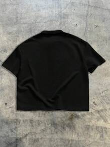 AXEPEAK Áo thun polo dệt kim tay ngắn in họa tiết cho nam, trường học, thời trang đường phố - màu đen - Xem 2