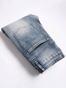 Manfinity LEGND 男式口袋破洞紧身休闲牛仔裤 - 藍色 - 查看 3