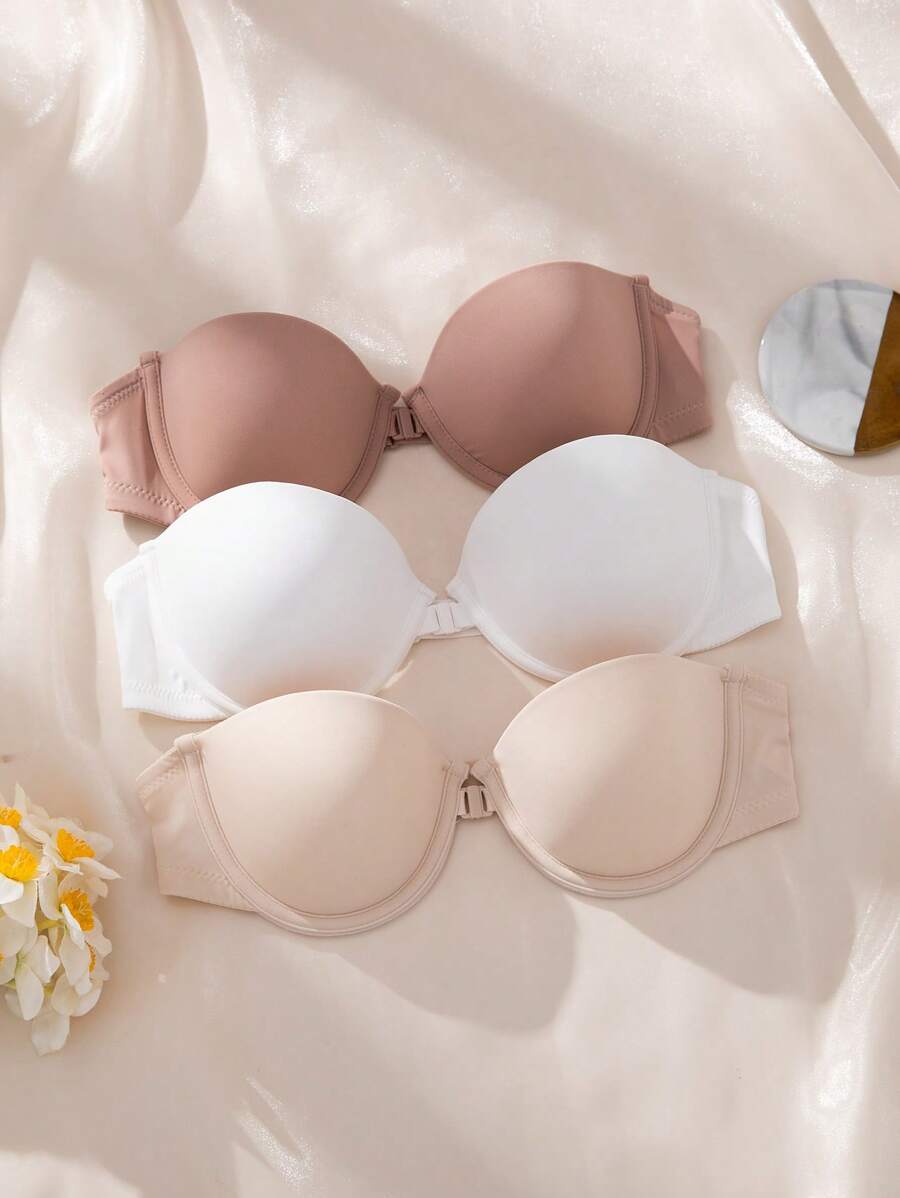 3 件套简约露背短款上衣文胸，性感女士无线前开合紧身胸衣 - 彩色 - 查看 1