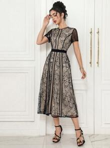 Modelyn 女士半透明长袖连衣裙 - 黑色 - 查看 6