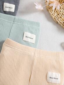 SHEIN Playful Pals 3pcs/Set Baby Boy Ribbed Pants, Versatile Bottoms For Spring & Autumn Chic For Autumn/Winter - Multicolor - View 4