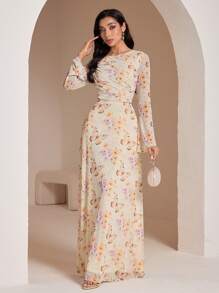 Veilorie 女式长袖蝴蝶印花连衣裙 - 彩色 - 查看 5