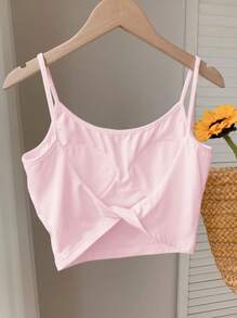 Comfortcana Áo hai dây xoắn lưng có đệm dành cho nữ mùa xuân/hè - Hồng - Xem 6