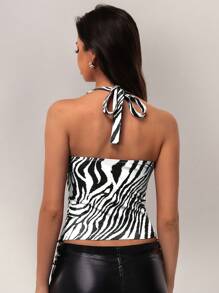 SHEIN Forever 21 Áo crop top hở lưng họa tiết ngựa vằn gợi cảm cho nữ - màu đen - Xem 2