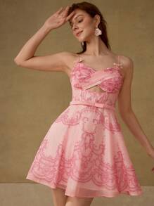 MOTF PREMIUM VESTIDO CAMISOLA CON ESTAMPADO INTEGRAL Y RECORTES - Rosa - Ver 5