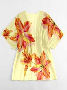 SHEIN Swim 女士花卉印花蝙蝠袖和服罩衫，适合度假 - 彩色 - 查看 2