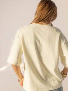 Aralina 女士夏季度假图案宽松T恤 - 黃色 - 查看 2