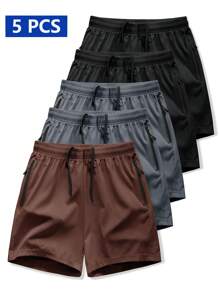 Manfinity Homme 5pcs Men's Spring & Summer Sports Shorts, Casual Shorts Shorts Pack Shorts Men Pack, Men Lounge Shorts, Men Streetwear Shorts, Mens Casual Short Pants, Men Drawstring Shorts