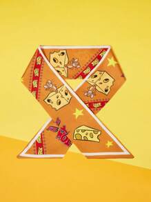 TOM & JERRY X SHEIN Retro Yellow Cheese & Mouse Pattern Small Scarf - Yellow - View 2