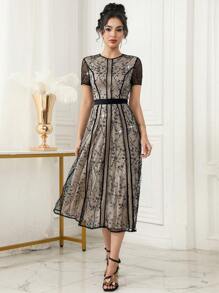 Modelyn 女士半透明长袖连衣裙 - 黑色 - 查看 2