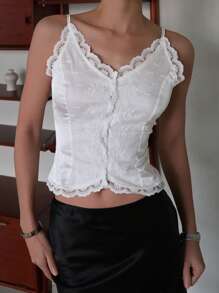 DAZY Damen Spitzen-Trägerhemd Trägertop Crop Damen Oberteile - Weiss - Übersicht 1