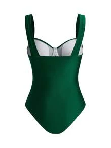 Swim Chiccia 1 套女式翠绿色闪亮面料聚拢连体泳衣，波西米亚度假波西米亚风优雅休闲，适合春夏季假日海滩派对 - 彩色 - 查看 6