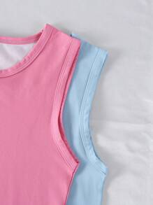 4 件套女童可爱蝴蝶结图案无袖上衣和短裤睡衣套装，休闲时尚粉色和蓝色组合