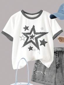 SHEIN Leap Crew 青少年女孩休闲简约短袖上衣和短裤两件套，适合夏季 - 彩色 - 查看 5