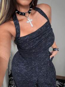 Flirla Mono holgado y cómodo con volantes y lazada para mujer de talla grande, atuendo casual para primavera/verano