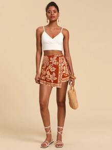 Travachic Pantalones cortos de mujer de cintura alta y pierna ancha, de verano para vacaciones - Naranja - Ver 5