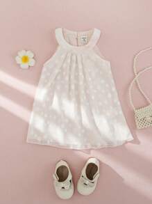 SHEIN 女婴优雅蝴蝶结装饰无袖连衣裙，款式适合派对、生日、节日、夏季 - 淺粉色 - 查看 1