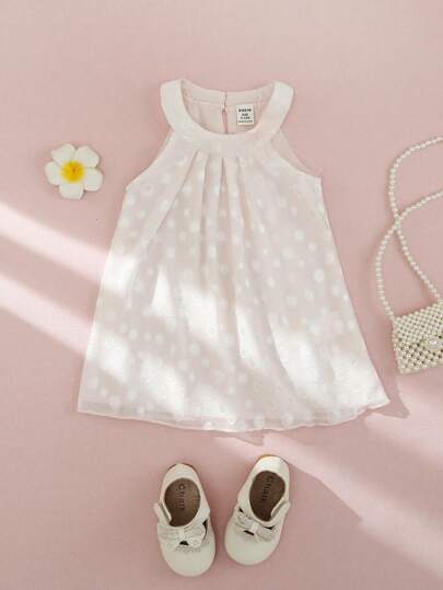 SHEIN 女婴优雅蝴蝶结装饰无袖连衣裙，款式适合派对、生日、节日、夏季