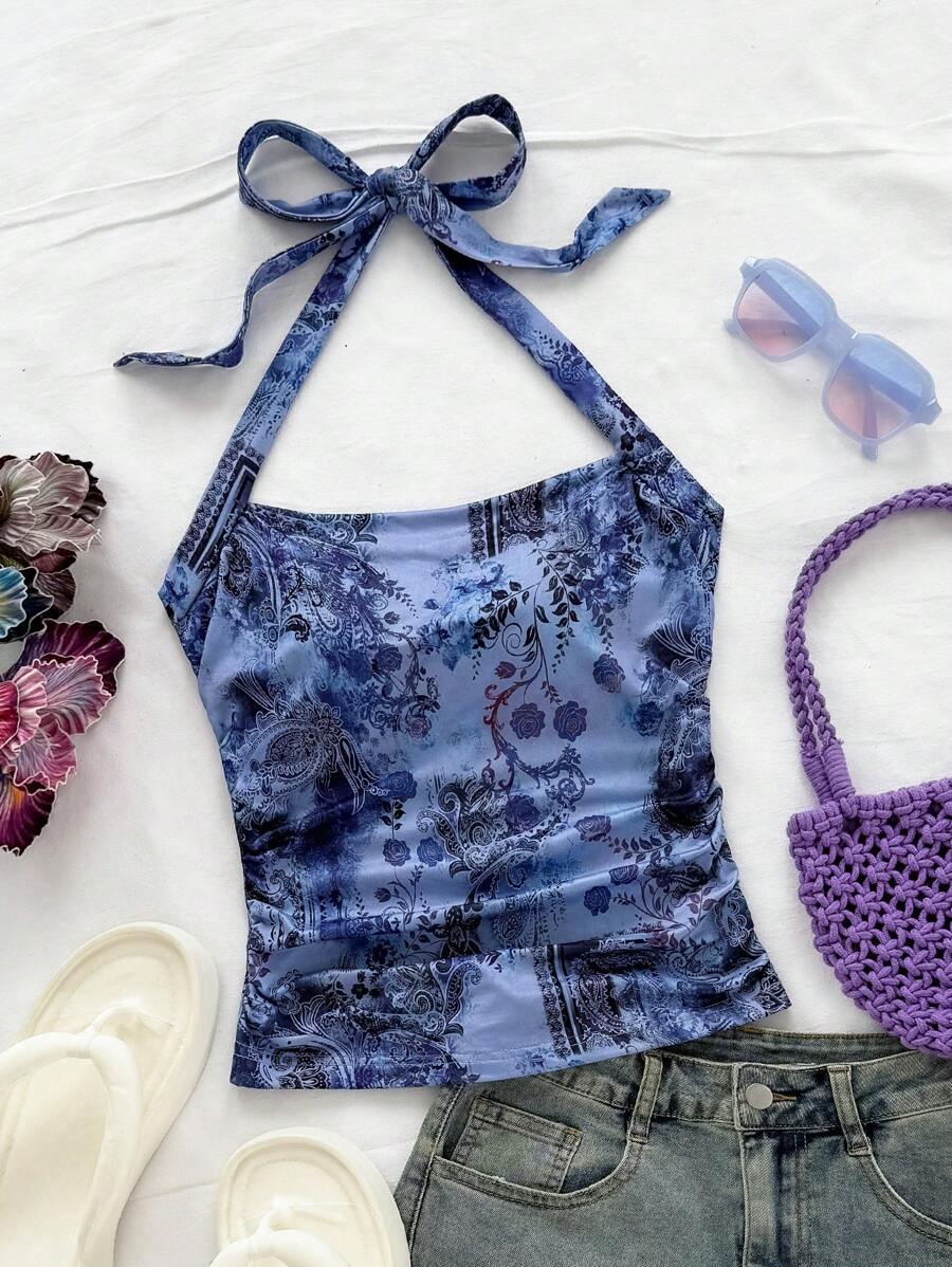 Soleia 全新度假针织印花露背吊带背心 - 彩色 - 查看 1