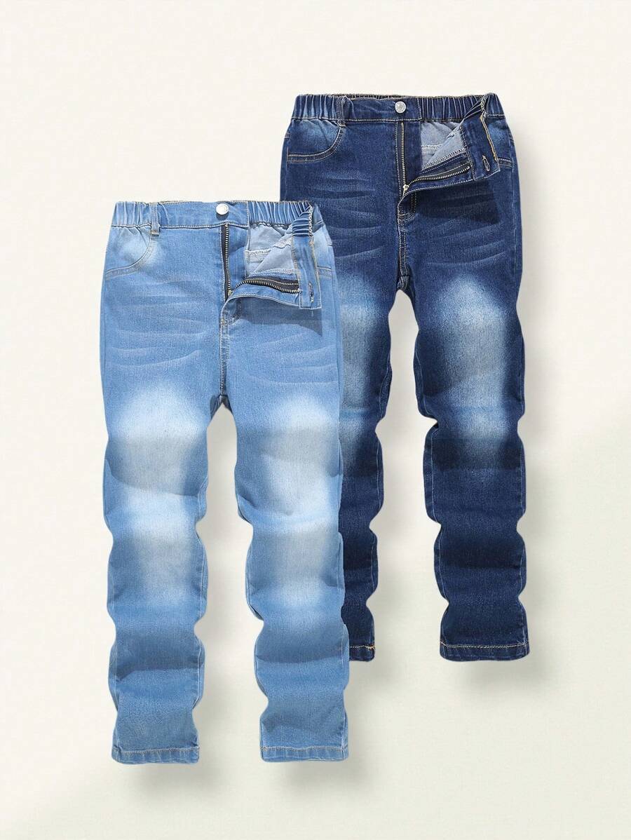SHEIN Explorewe 2pcs/Set Tween Boy Casual Distressed Soft Denim Jeans Pants And Shirt Set, Spring Autumn, School, Campus, College Summer Holiday - Multicolor - View 1