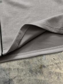 AXEPEAK 男士印花短袖宽松针织 Polo 衫，学校风 - 灰色 - 查看 5