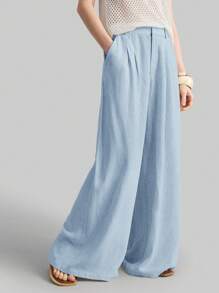 Ontre 2025 Autumn Women Casual Loose Pleated Waist Wide Leg Pants, Suitable For Bohemian Style, Vacation, Festivals, Business Casual, Beach, Birthday Party, Teacher