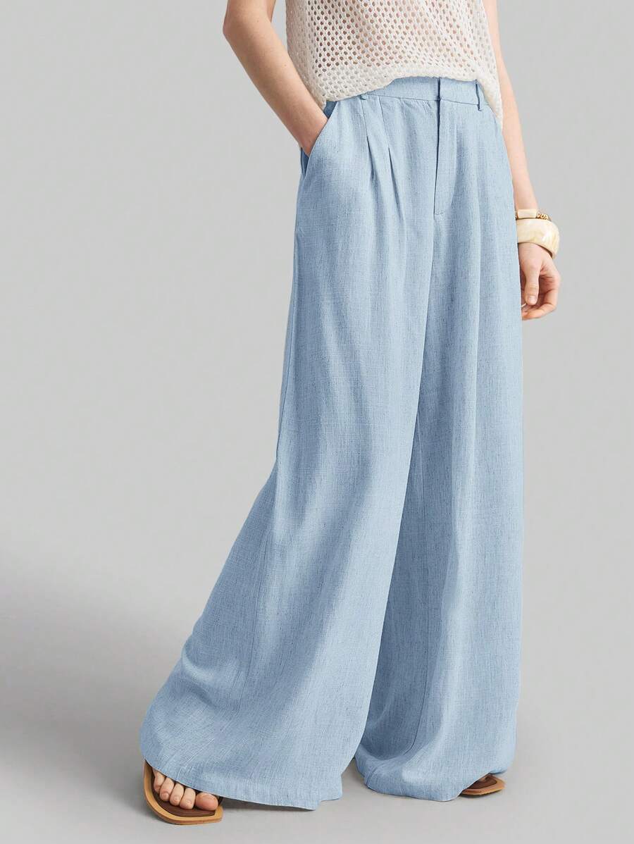 Ontre 2025 Autumn Women Casual Loose Pleated Waist Wide Leg Pants, Suitable For Bohemian Style, Vacation, Festivals, Business Casual, Beach, Birthday Party, Teacher