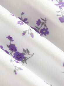 SHEIN EZwear 2件套女士夏季碎花蕾丝装饰吊带背心和短裤套装 - 紫色 - 查看 3