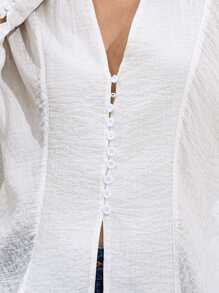 Aveloria Modichic Elegant Vacation Textured Sheer Fabric Relaxed & Soft Crossed Strappy Design Long Sleeve Women Shirt Fall Cloth For Women - White - View 7