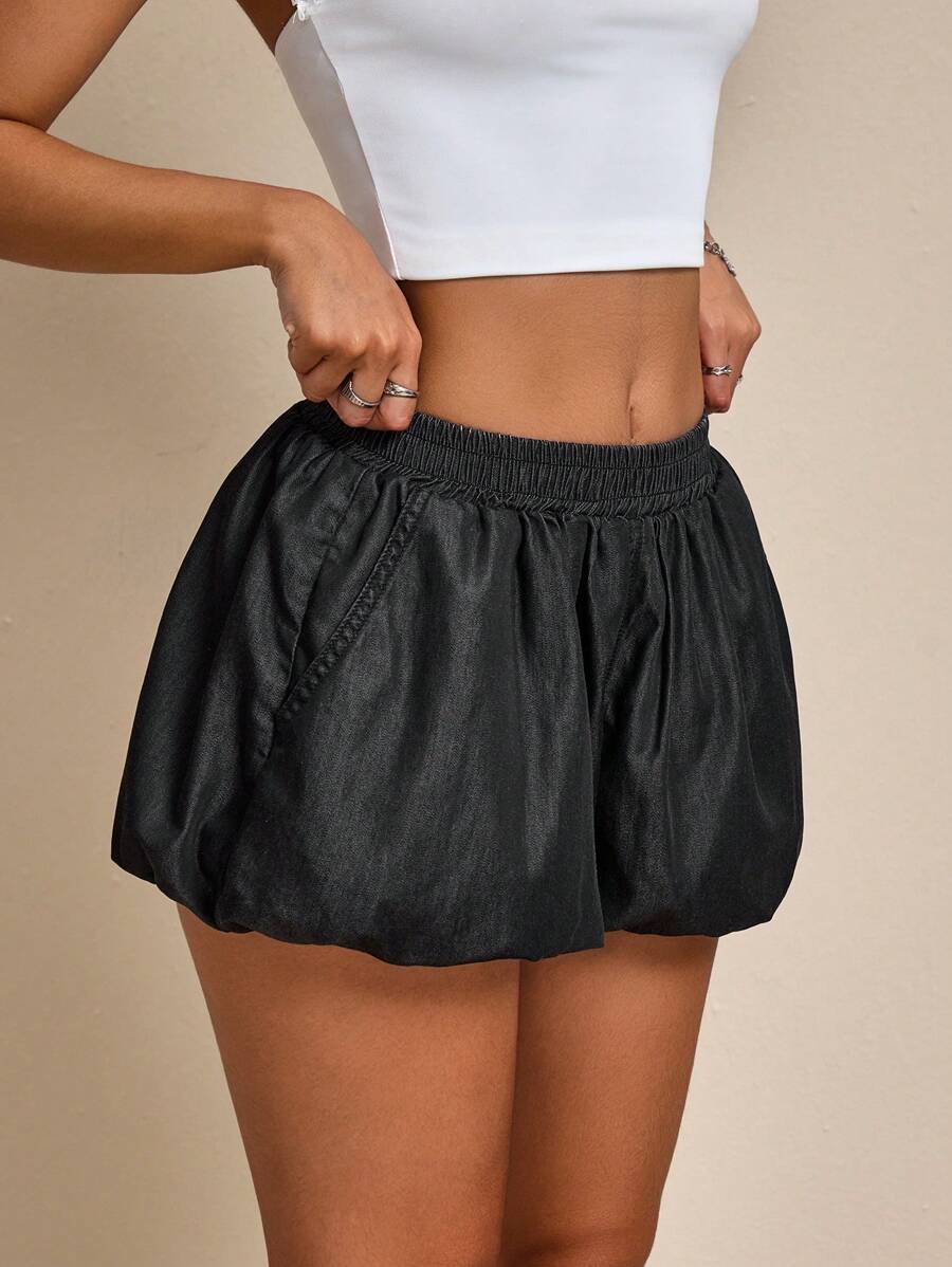 SHEIN EZwear Women's Casual Washed Denim Ripped Shorts - Black - View 1