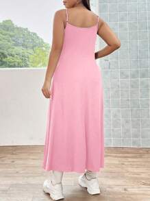 Flirla Plus Size Women's Versatile Basic Dress Maxi Women Outfit - Pink - View 2