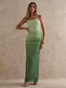 Women's Elegant Ombre Ruched Slim-Fit Dress, Sleeveless, Summer, Women's Formal Dress, Women's Maxi Dresses, Summer Dresses For Women, Women Dresses Birthday, Women Birthday Outfit, Graduation Dress, Wedding Guest Dress Women, Vacation Outfits Women, Dresses For Women Elegant - Green - View 7