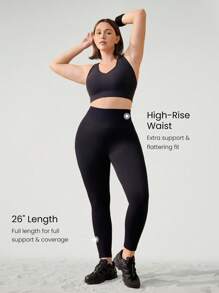 GLOWMODE 24" Plus Size Seamless Ready Set Go Tummy Control Scrunch Butt High-Waist Leggings Medium Impact Running Jogging Training Gym Workout